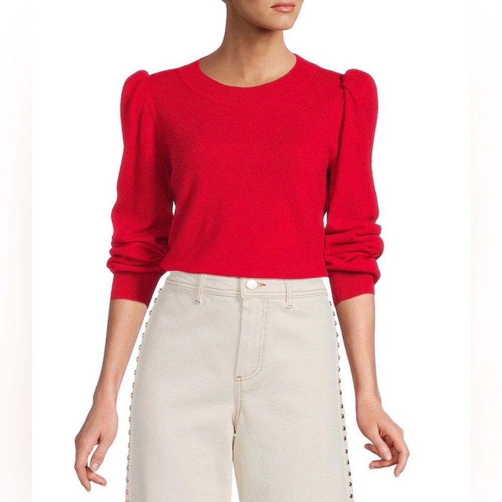 NWT Antonio Melani 100% Cashmere Sweater - Citron - XL - Puff Sleeve Crewneck - Picture 6 of 10
